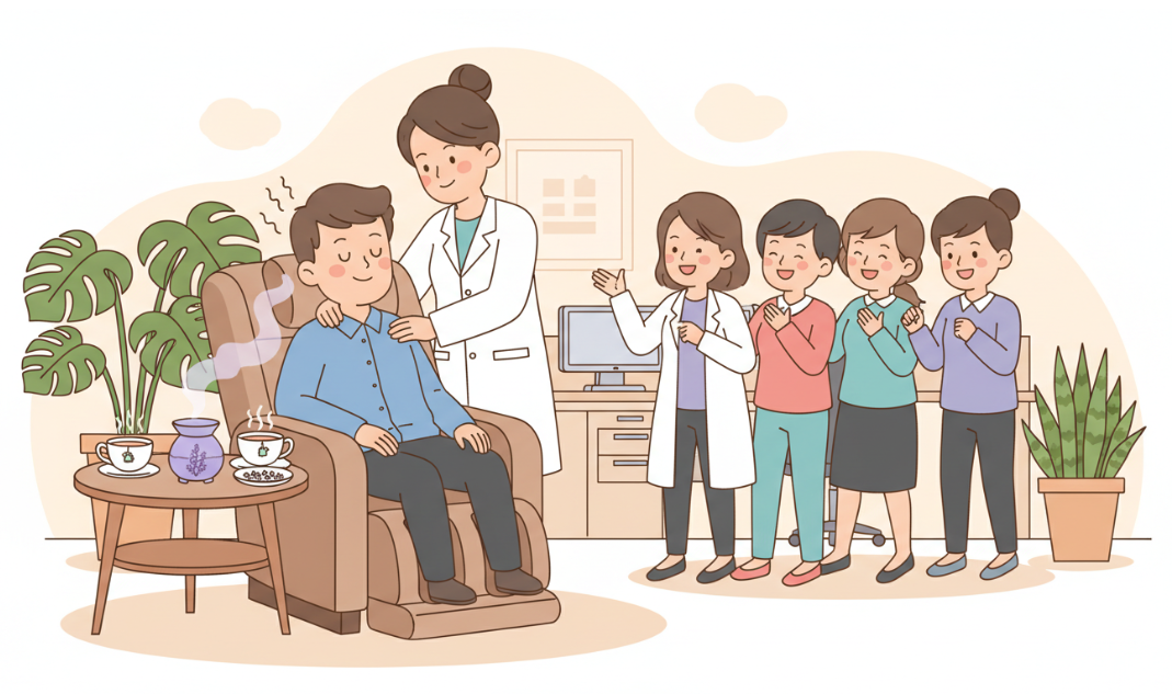 中医理疗减压站活动的插画
